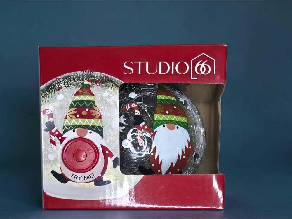Studio 66 Very Merry Gnome Mini Orb Crackled Glass Holiday Decor